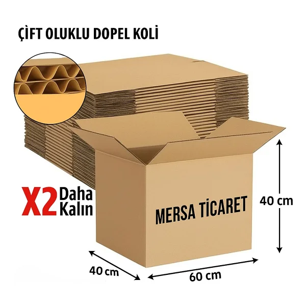 60x40x40 Cm 5 Adet Çift Oluklu Taşıma, Taşınma Kolisi, Karton Koli, Boş Koli - Görsel 7