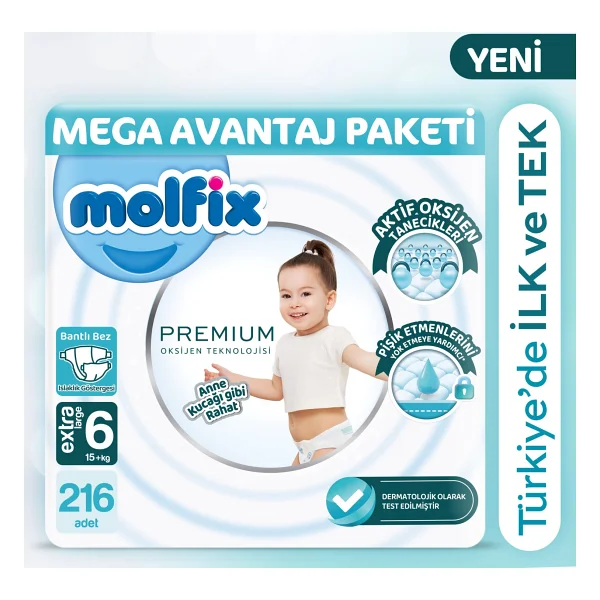 Molfix Premium 6 Numara Extra Large 54'lü 4 Adet Bebek Bezi - Görsel 6