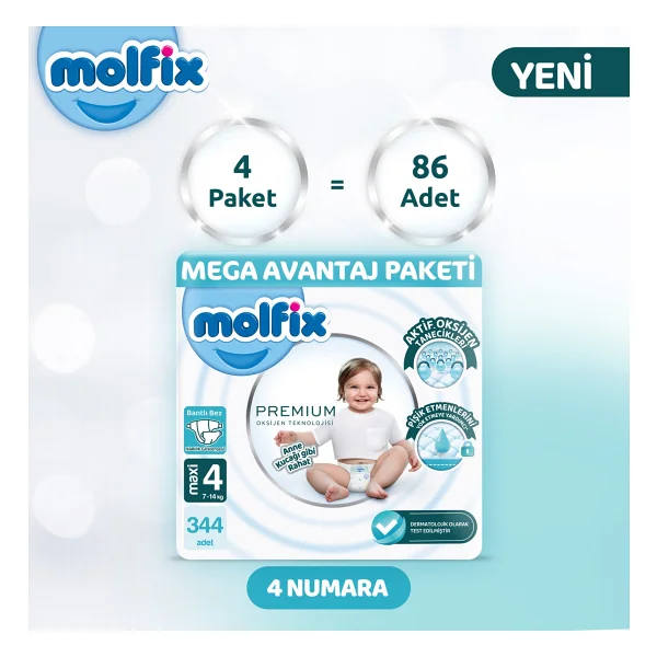 Molfix Premium 4 Numara Maxi 86'lı 4 Adet Bebek Bezi - Görsel 7
