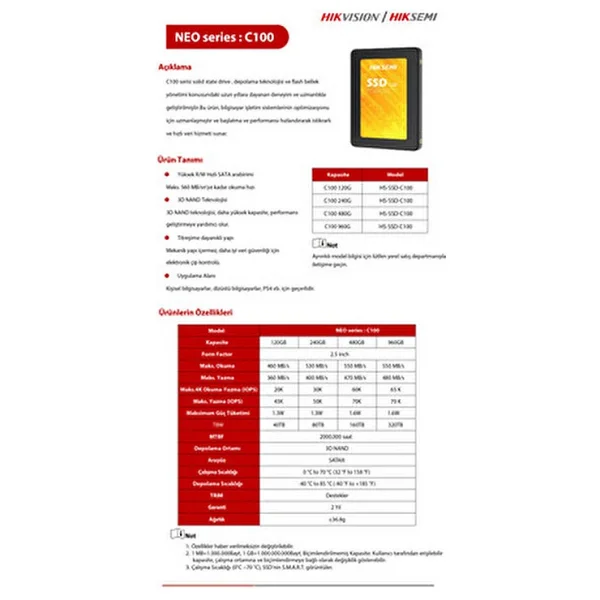Hiksemi C100/960gb Sata 3.0 2.5" 960 GB SSD - Görsel 4