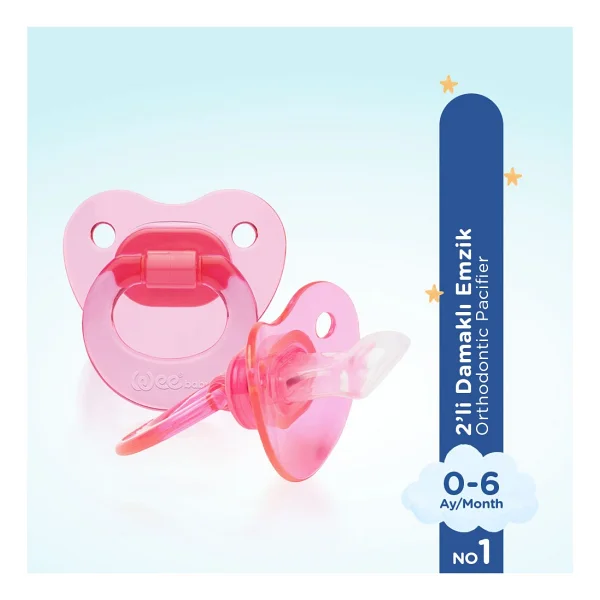 Wee Baby Ortodontik Damaklı Yumuşak Silikon Uçlu Emzik 2'Li Set 0-6 Ay Kız - 0 - 6 Ay - Pembe - Görsel 6