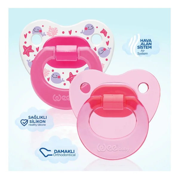 Wee Baby Ortodontik Damaklı Yumuşak Silikon Uçlu Emzik 2'Li Set 0-6 Ay Kız - 0 - 6 Ay - Pembe - Görsel 8