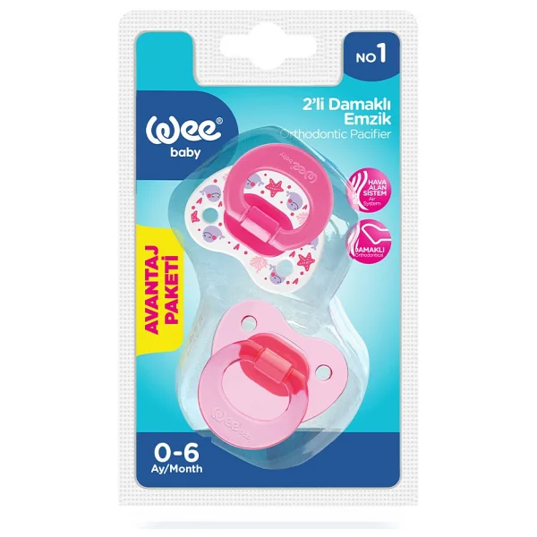 Wee Baby Ortodontik Damaklı Yumuşak Silikon Uçlu Emzik 2'Li Set 0-6 Ay Kız - 0 - 6 Ay - Pembe - Görsel 9