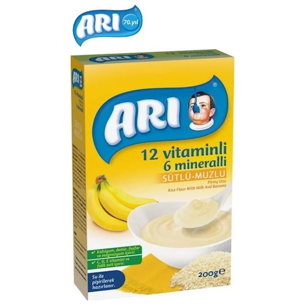 Arı Mama 12 Vitaminli 6 Mineralli Sütlü Muzlu Pirinç Unu Kaşık Maması 200 Gr 12 Adet - Görsel 2