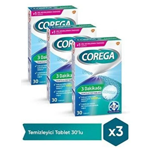 Corega Naneli Protez Temizleyici Tabletler 30 Adet 3'lü Paket 5 Dakikada Etkili - Görsel 2