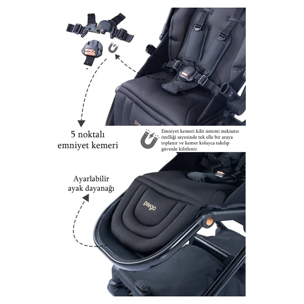 Prego 2099 Mios Premium Siyah Travel Sistem Bebek Arabası - Görsel 7