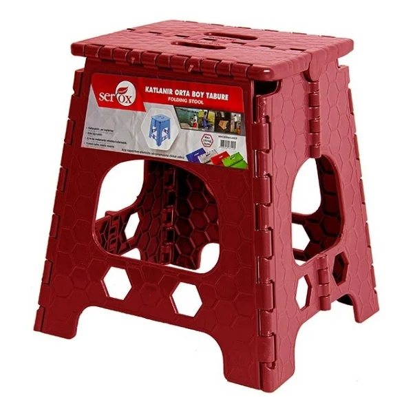 Katlanır Taşınabilirtabure Kamp Piknik Mutfak Taburesi Orta Boy 23x27x36 - Bordo - Görsel 3