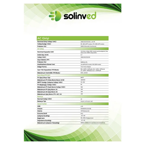 Solinved Gordion 3.6 Kw Mppt 24 V Off-Grid Monofaze Akıllı Inverter - Görsel 3