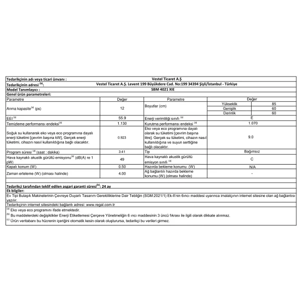 Seg Sbm 4021 Xıe 4 Programlı Bulaşık Makinesi - Görsel 3