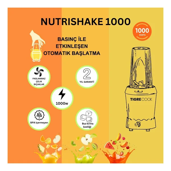 Tigrecook Nutrishake 3in1 1000 W Gri Öğütücü Ve Smoothie Blender - Görsel 7