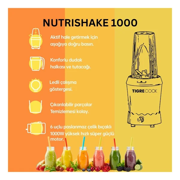 Tigrecook Nutrishake 3in1 1000 W Gri Öğütücü Ve Smoothie Blender - Görsel 8