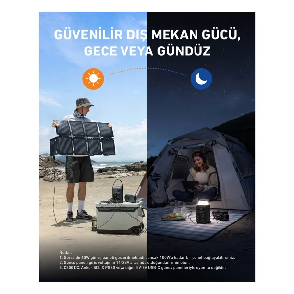 Anker Solix B1728 C300x D/C Güç Kaynağı + Ps60 Taşınabilir Güneş Enerji Sistemi - Görsel 9
