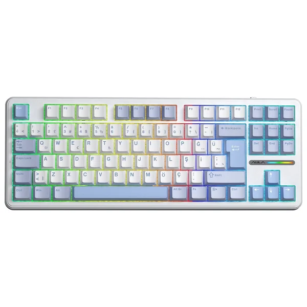 Aula F87 Pro Buz Mavisi RGB Tkl Graywood V4 Switch Kablolu/Kablosuz Mekanik Oyuncu Klavyesi - Görsel 10