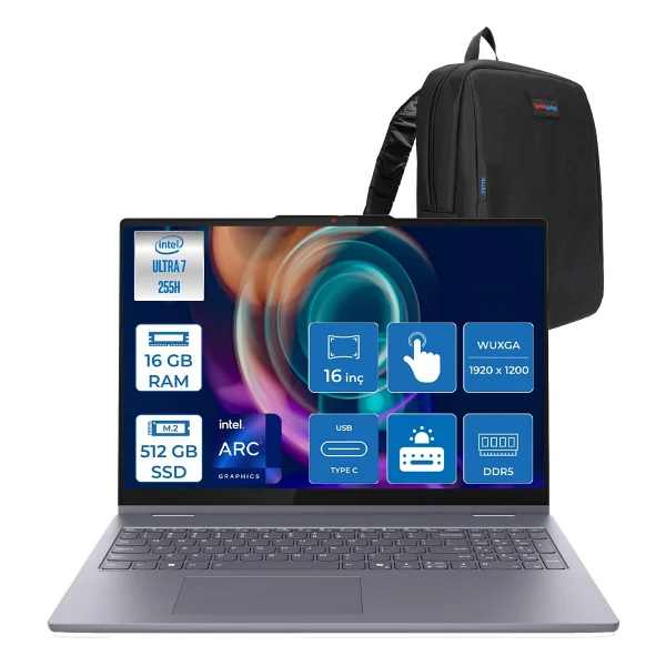 Lenovo Ideapad 5 2-In-1 16aıl10 Intel Core Ultra 7 255h AI 16gb 512gb SSD 16" Wuxga Ips 300nıts Intel Arctm 140t Freedos Dokunmatik +Digital Pen2 Taşınabilir Bil 83ks002atrf02+Zettaçanta - Görsel 8