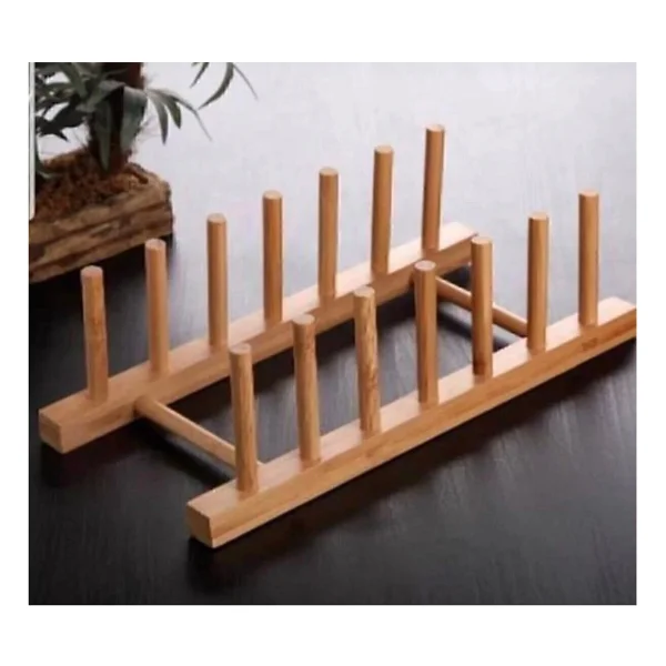 Bambu Ahşap Tabaklık Tabak Standı 6 Lı - Ahşap - Bej - Görsel 4