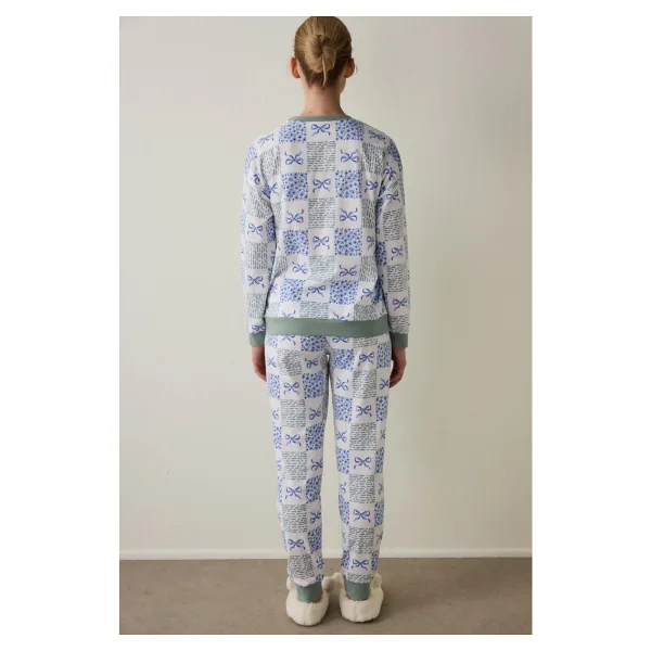 Penti Kırık Beyaz Cute Bows Bisiklet Yaka Pamuklu Uzun Kollu Pijama Takımı - Görsel 4