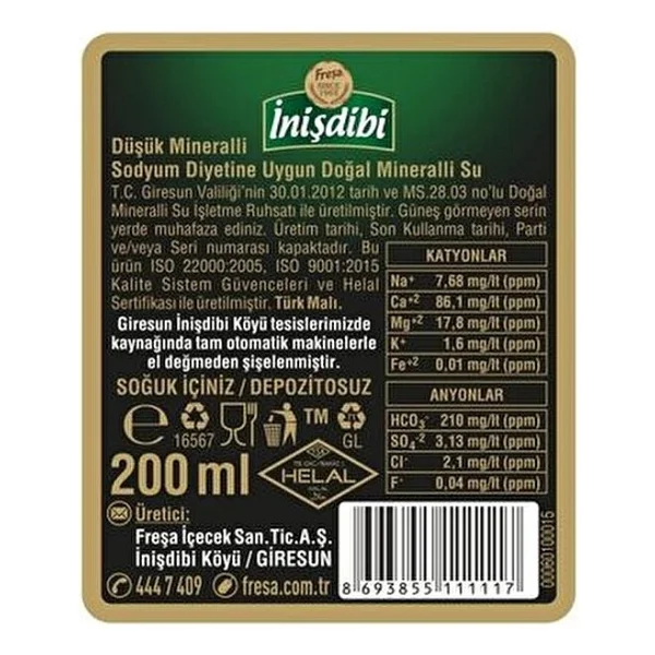 Freşa İnişdibi Doğal Maden Suyu 24x200 Ml - Görsel 5