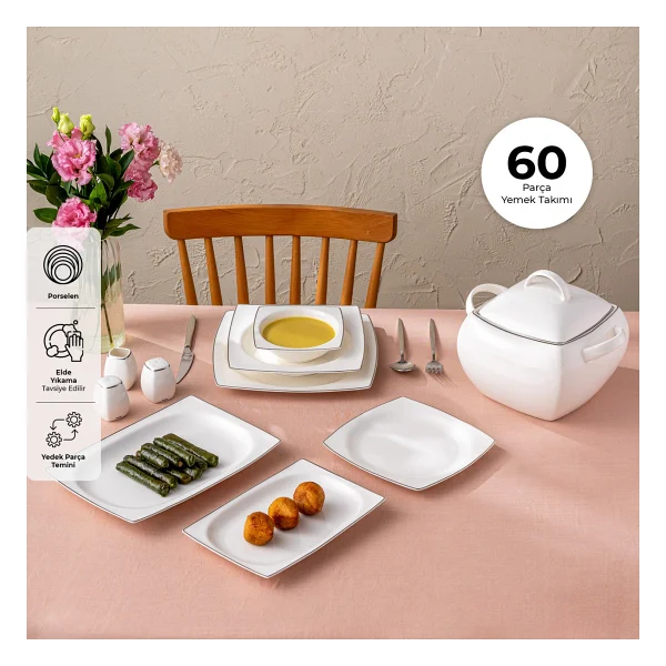 Emsan Karmen Platin Kare 60 Parça 12 Kişilik Yemek Takımı - Görsel 2
