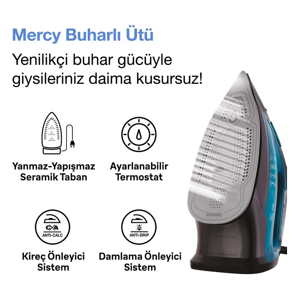 Fakir Mercy Mavi 2200 W Buharlı Ütü - Görsel 4