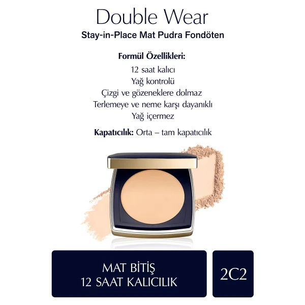 Estee Lauder Double Wear Stay İn Place Matte Spf 10 2c2 Pale Almond 12 Gr Pudra Fondöten - Görsel 6