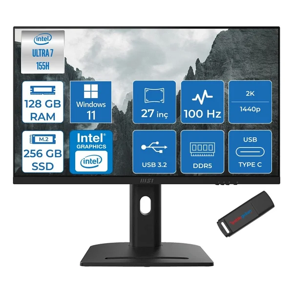 Msı Modern Am273qp AI 1um-241xtr Intel Core Ultra 7-155h 128gb DDR5 256gb SSD Intel Arctm Graphics 100hz 27 Inç 2k Wqhd 2560x1440 Ips Wın11pro Siyah Allinone Bılg.241xtrp31+Zettausbbellek - Görsel 6