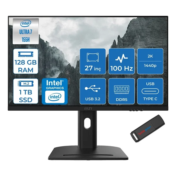Msı Modern Am273qp AI 1um-241xtr Intel Core Ultra 7-155h 128gb DDR5 1tb SSD Intel Arctm Graphics 100hz 27 Inç 2k Wqhd 2560x1440 Ips Freedos Siyah Allinone Bılg.241xtrf33+Zettausbbellek - Görsel 6