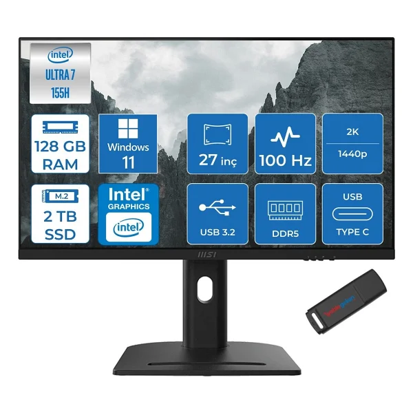 Msı Modern Am273qp AI 1um-241xtr Intel Core Ultra 7-155h 128gb DDR5 2tb SSD Intel Arctm Graphics 100hz 27 Inç 2k Wqhd 2560x1440 Ips Wın11pro Siyah Allinone Bılg.241xtrp34+Zettausbbellek - Görsel 6