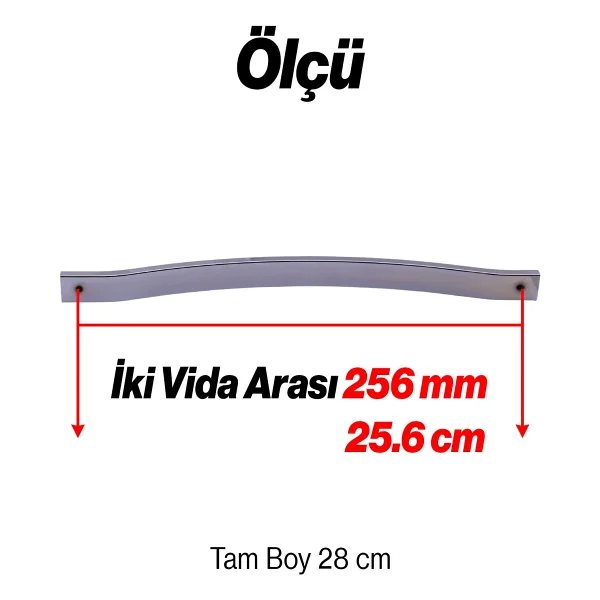 Mobilya Kulpu 256 Mm Vida Aralığı Paslanmaz Sağlam Kulpları Kulbu Krom Gümüş Çizgili Metal 10 Adet - Görsel 2