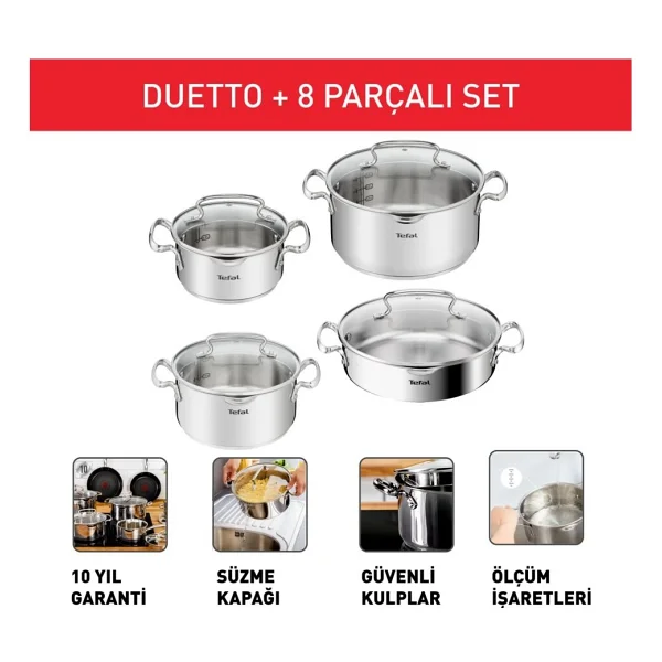 Tefal Duetto 8 Parça Çelik Tencere Seti - Görsel 6