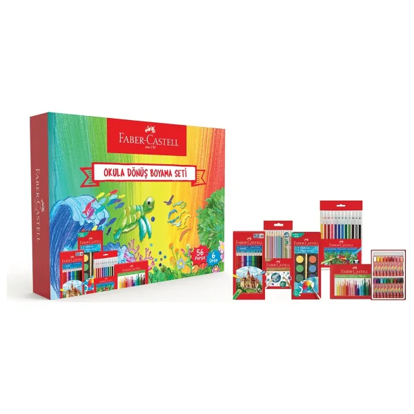 Faber-Castell Okula Dönüş Boyama Seti 56 Parça Renkli Kalemler Ve Boyalarla Eğlenceli Aktiviteler - Görsel 2