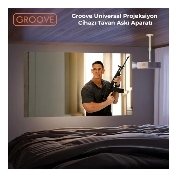 Vankyo Groove 30-60cm Alüminyum Projeksiyon Cihazı Tavan Askı Aparatı Duvar Bağlantı Aparatı Universal Projector Beyaz (360° Dönebilen Tripod Yuvalı) - Görsel 2