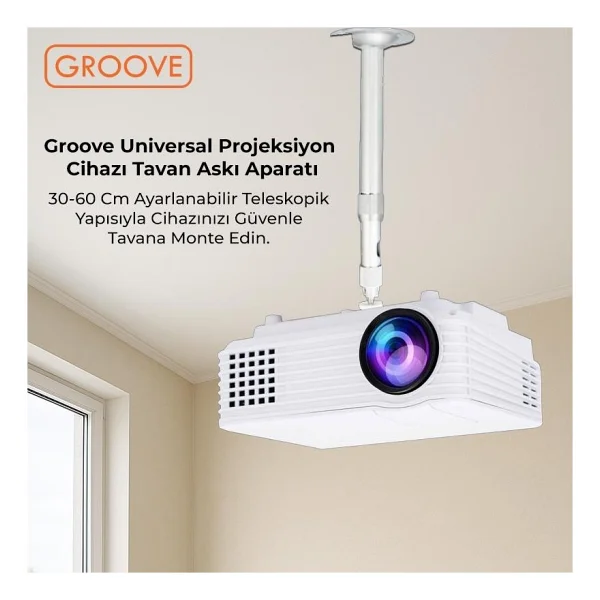 Vankyo Groove 30-60cm Alüminyum Projeksiyon Cihazı Tavan Askı Aparatı Duvar Bağlantı Aparatı Universal Projector Beyaz (360° Dönebilen Tripod Yuvalı) - Görsel 4