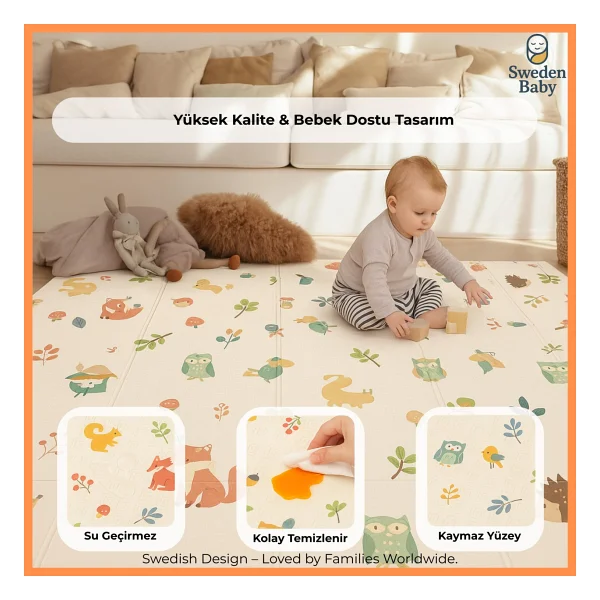Sweden Baby Sweet Forest Çift Taraflı Katlanabilir Oyun Halısı Ve Matı Premium Seri - Taşıma Çantalı - Görsel 5