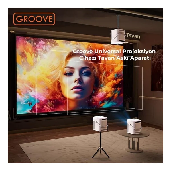 Vankyo Groove 30-60cm Alüminyum Projeksiyon Cihazı Tavan Askı Aparatı Duvar Bağlantı Aparatı Universal Projector Siyah (360° Dönebilen Tripod Yuvalı) - Görsel 2