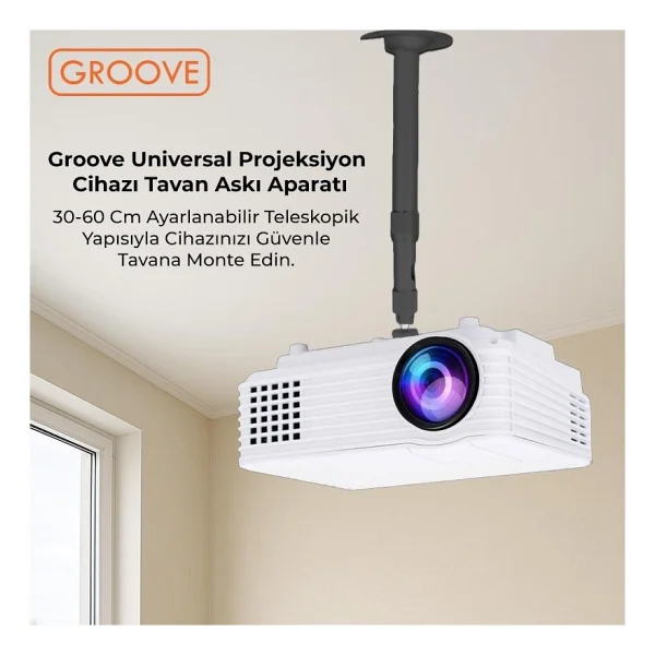 Vankyo Groove 30-60cm Alüminyum Projeksiyon Cihazı Tavan Askı Aparatı Duvar Bağlantı Aparatı Universal Projector Siyah (360° Dönebilen Tripod Yuvalı) - Görsel 4