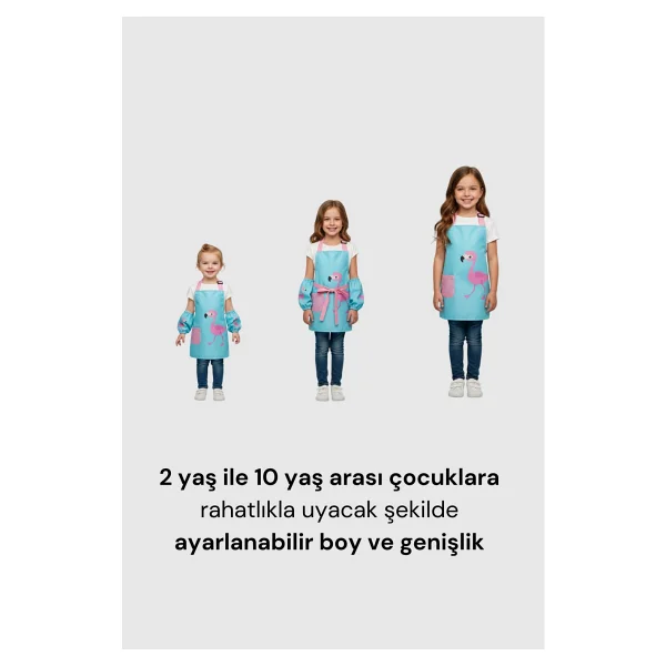 Sıvı Geçirmez Çocuk Aktivite Önlüğü Ve Kollukları - 2-10 Yaş, Ayarlanabilir Boyama Önlüğü - Turkuaz - Görsel 4