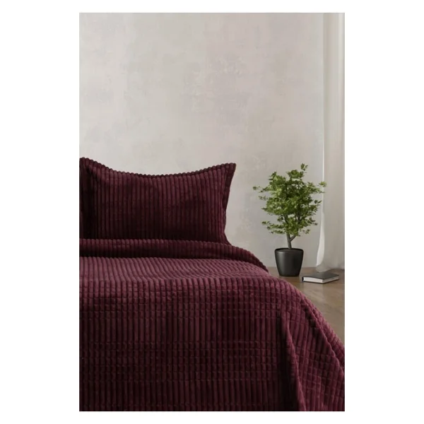 Merinos Modern Line Tek Kişilik Battaniye Seti - 150 X 220 Cm - Bordo - Görsel 3