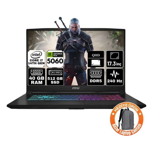 Msı Katana 17 Hx Intel Core I7 14650hx 96gb 2tb SSD Rtx5060 8gb Freedos 17.3" Qhd 240hz Taşınabilir Bilgisayar B14wfk-216xtr-A22 - 2 TB - 96 GB - Görsel 10