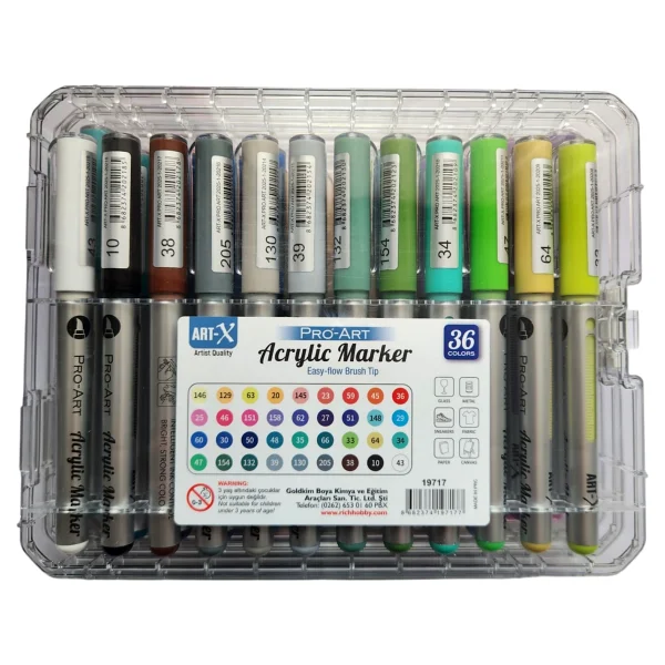 Rich Art-X Pro Fırça Uçlu Akrilik Marker Seti 36 Renk Kristal Kutulu Set - Görsel 2