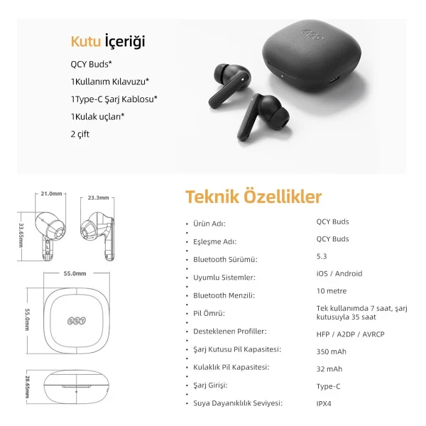 Qcy Buds TWS Kulak İçi Bluetooth Kulaklık - Görsel 7