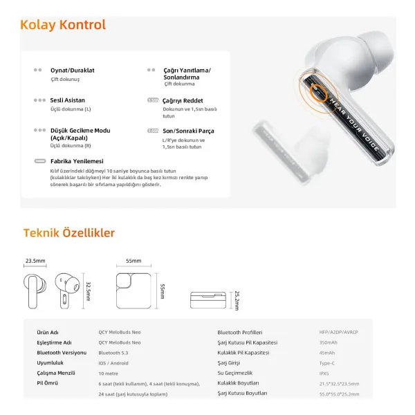 Qcy Melobuds Neo TWS Kulak İçi Bluetooth Kulaklık - Görsel 5
