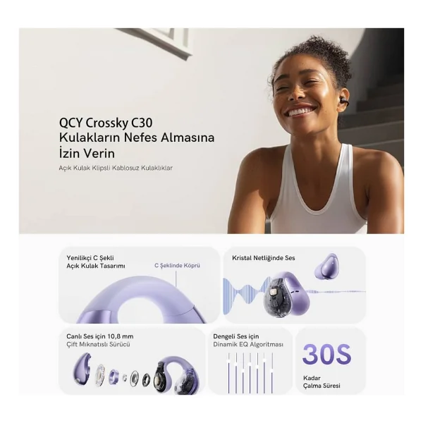 Qcy Crossky C30 TWS Beyaz Kulak İçi Bluetooth Kulaklık - Görsel 3