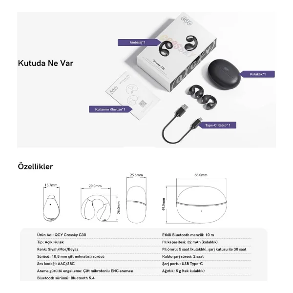 Qcy Crossky C30 TWS Kulak İçi Bluetooth Kulaklık - Görsel 6