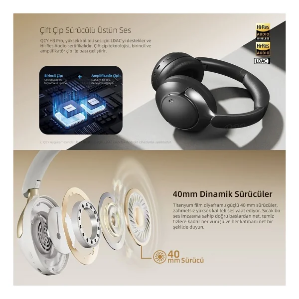Qcy H3 Pro ANC Siyah Kulak Üstü Bluetooth Kulaklık - Görsel 3