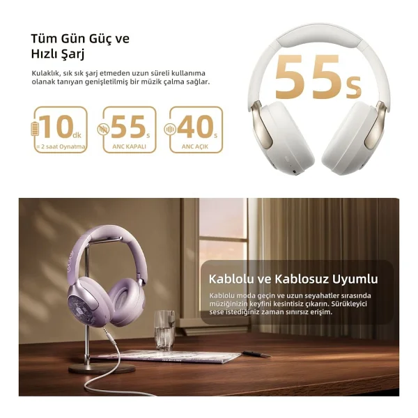 Qcy H3 Pro ANC Siyah Kulak Üstü Bluetooth Kulaklık - Görsel 6