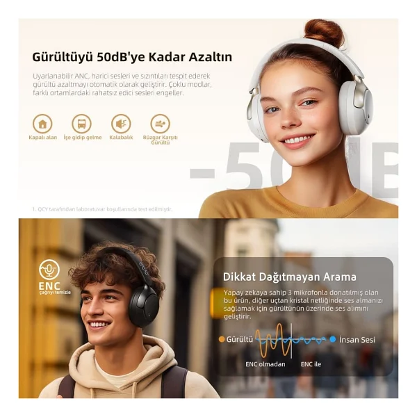 Qcy H3 Pro ANC Siyah Kulak Üstü Bluetooth Kulaklık - Görsel 8