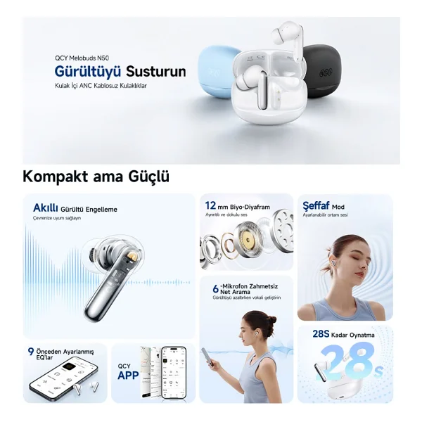 Qcy Melobuds 2 N50 ANC TWS Siyah Kulak İçi Bluetooth Kulaklık - Görsel 2