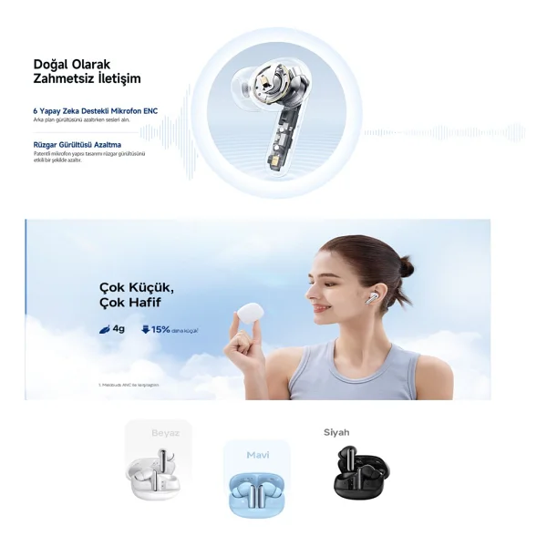 Qcy Melobuds 2 N50 ANC TWS Siyah Kulak İçi Bluetooth Kulaklık - Görsel 3