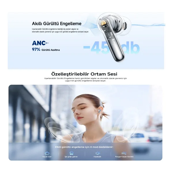 Qcy Melobuds 2 N50 ANC TWS Siyah Kulak İçi Bluetooth Kulaklık - Görsel 7