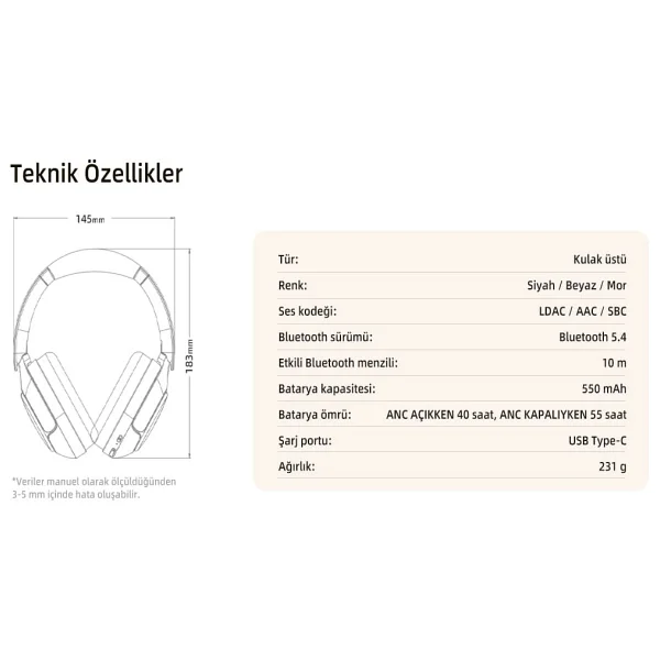 Qcy H3 Pro ANC Kulak Üstü Bluetooth Kulaklık - Görsel 6